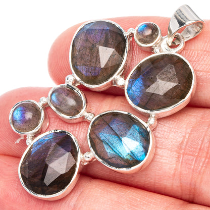 Labradorite pendant on 925 silver bail, oval stones with blue-gold flashes