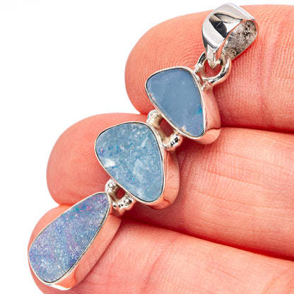 Sterling silver opal doublet pendant with three oval blue stones and loop bail