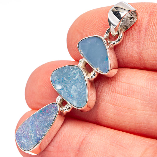 Sterling silver opal doublet pendant with three oval blue stones and loop bail