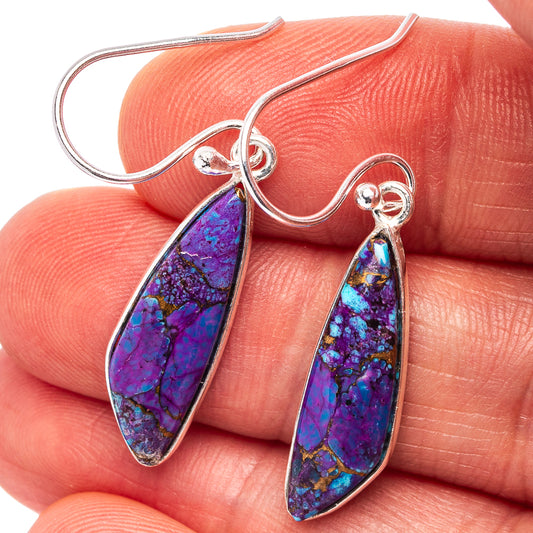 Sterling silver teardrop earrings with purple-blue mosaic stone close-up