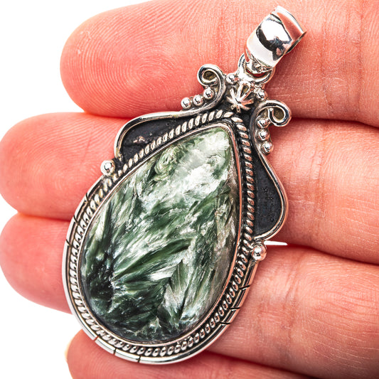 Premium Southwestern Style Seraphinite Pendant 2 1/8" (.925 Sterling Silver)