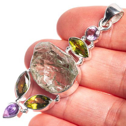Rough Green Amethyst, Peridot, Amethyst Pendant 2 3/8" (925 Sterling Silver) P39771