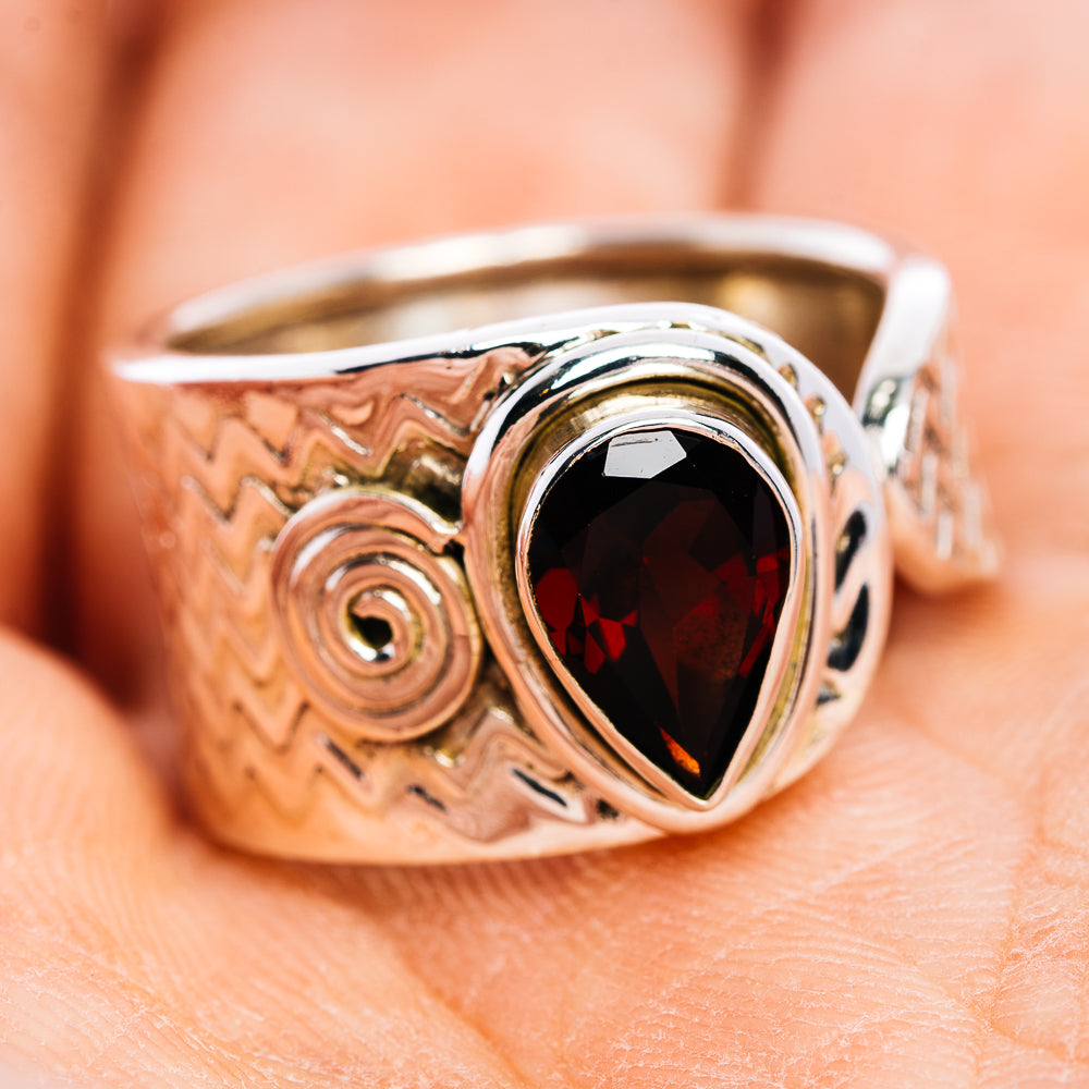 Garnet Ring Size 6 Adjustable (.925 Sterling Silver)