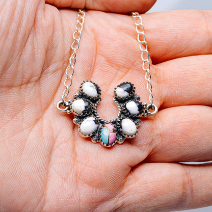 Southwestern Style White Buffalo Turquoise, Cotton Candy Turquoise Bracelet 8 3/4" (.925 Sterling Silver)