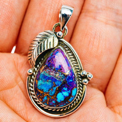 Southwestern Style Purple Copper Turquoise Pendant 1 1/2" (.925 Sterling Silver)
