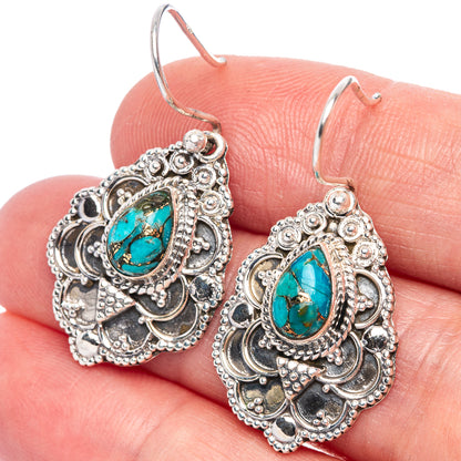 Blue Copper Composite Turquoise Earrings 1 3/8" (925 Sterling Silver) E433331