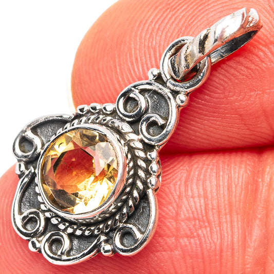 Citrine Dainty Pendant 1 1/8" (.925 Sterling Silver)
