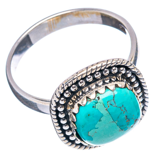 Sterling silver turquoise ring with oval cabochon and rope-and-bead border