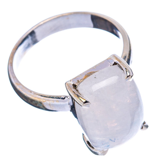 Sterling silver moonstone ring, oval opalescent cabochon set in raised bezel