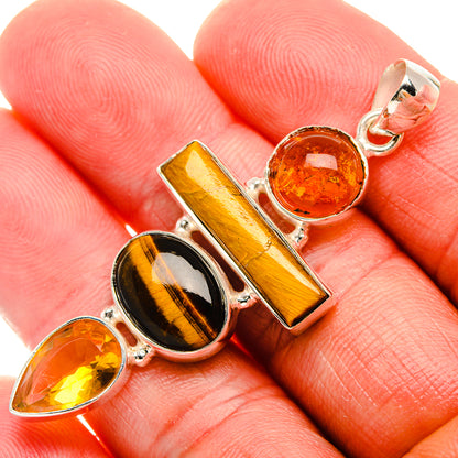 Tiger Eye, Citrine Pendant 2 1/4" (925 Sterling Silver) PD38079