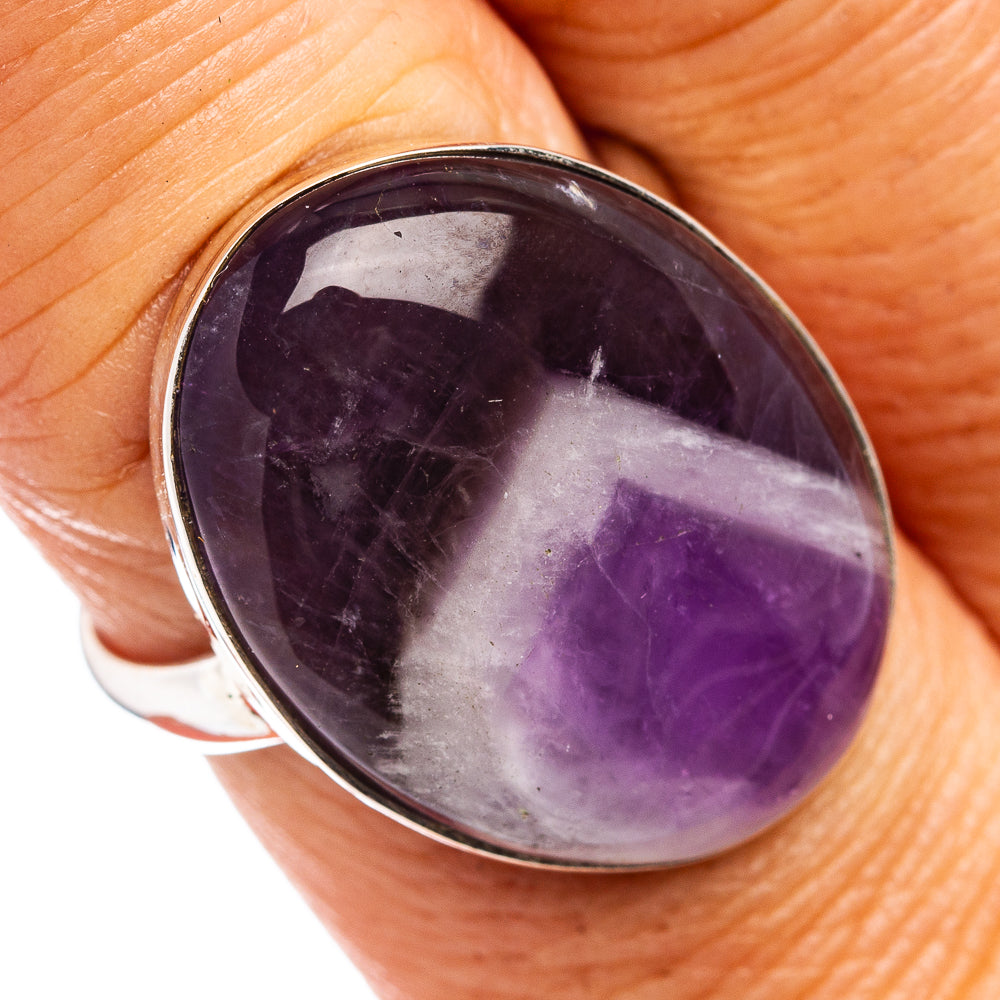 Premium Chevron Brazilian Amethyst Ring Size 8 Adjustable (.925 Sterling Silver)