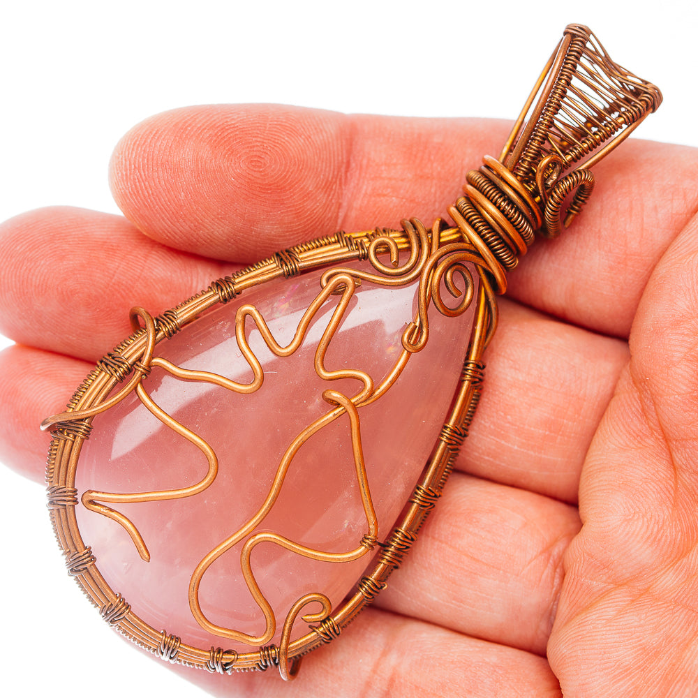 Rose Quartz Wire Wrap Pendant 3 1/8" (Copper)
