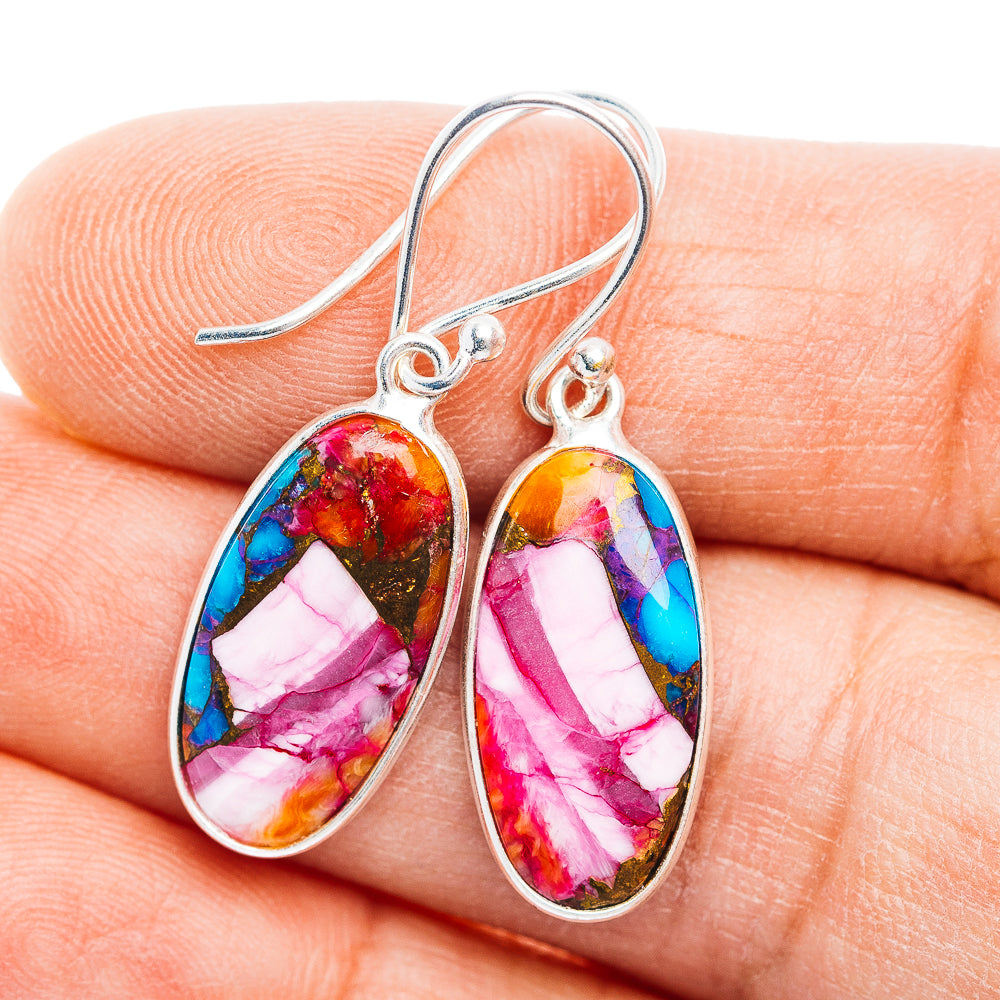 Pink Dahlia Turquoise Earrings 1 3/8" (.925 Sterling Silver)
