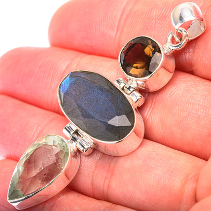 Labradorite, Green Amethyst, Smoky Quartz Pendant 2 1/4" (925 Sterling Silver) PD38577