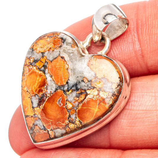 Maligano Jasper Heart Pendant 1 1/4" (.925 Sterling Silver)