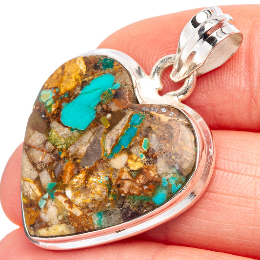 Spiny oyster heart pendant in turquoise inlay with .925 sterling silver bail