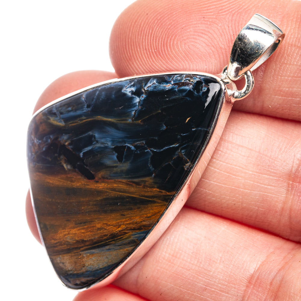 Pietersite pendant in 925 sterling silver, close-up teardrop stone and bail