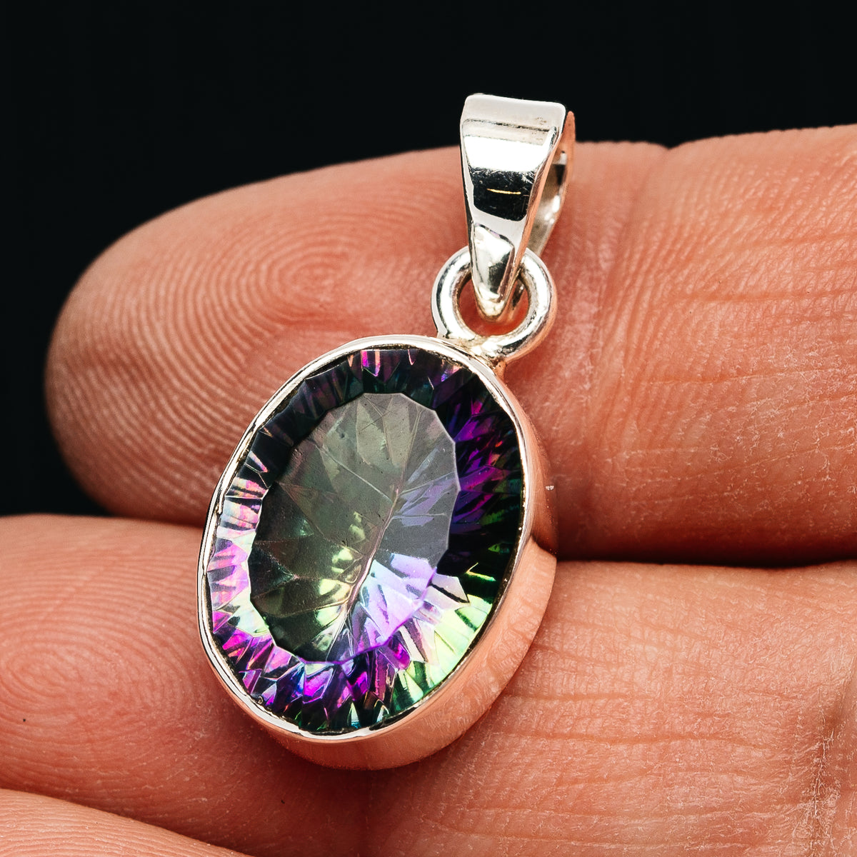 Premium 13.5ct Faceted Mystic Topaz Pendant 1 1/8" (.925 Sterling Silver)