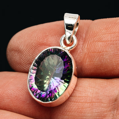 Premium 13.5ct Faceted Mystic Topaz Pendant 1 1/8" (.925 Sterling Silver)