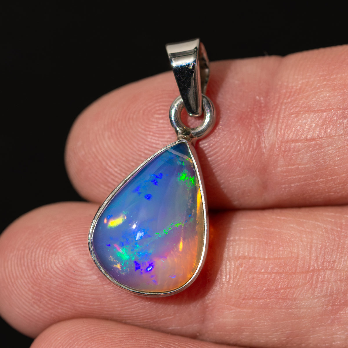 Premium Ethiopian Water Opal Pendant 1 1/8" (.925 Sterling Silver)
