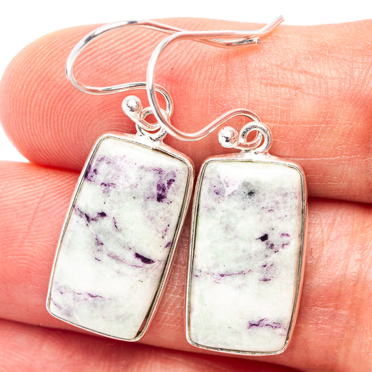 .925 sterling silver earrings with rectangular purple-and-white gemstone drops