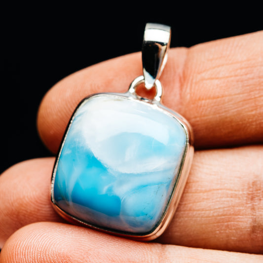 Premium Larimar Pendant 1 3/8" (.925 Sterling Silver)