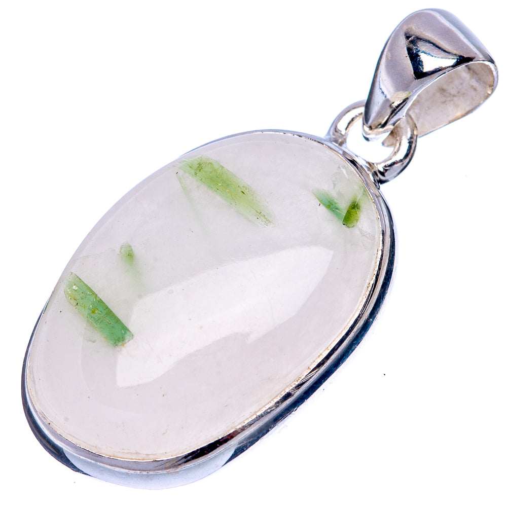 Green Tourmaline In Quartz Pendant 1 3/8" (925 Sterling Silver) P41462