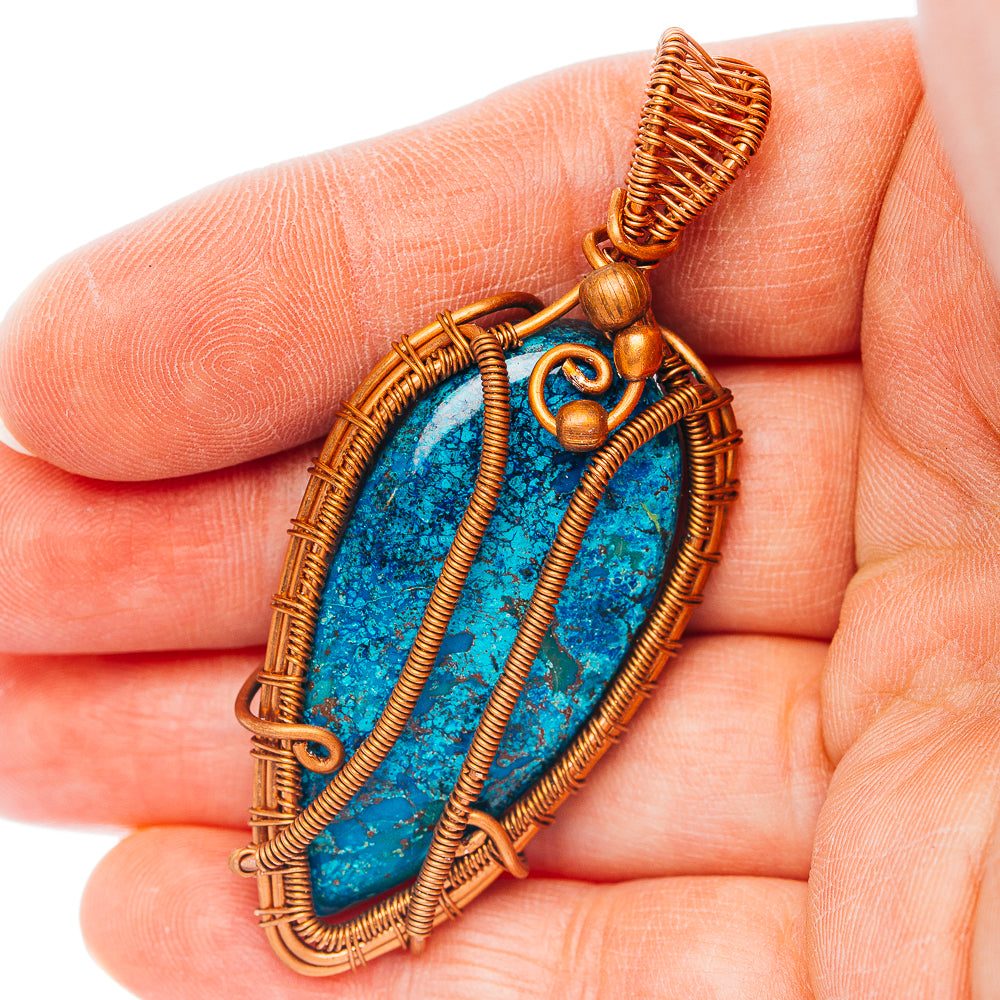 Shattuckite Wire Wrap Pendant 2 1/2" (Copper)