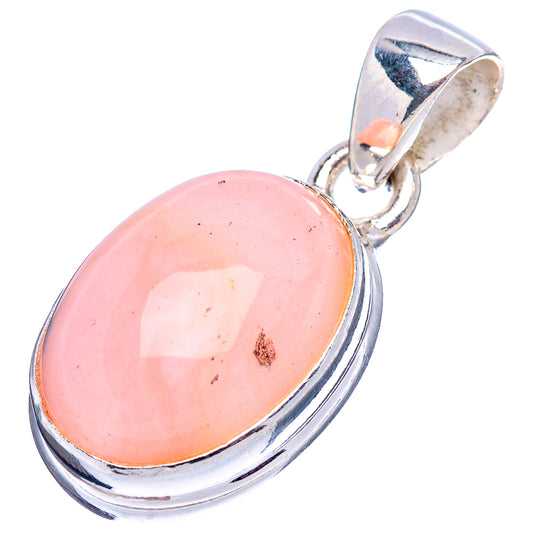 Pink opal oval pendant with sterling silver bezel and top loop bail for necklace