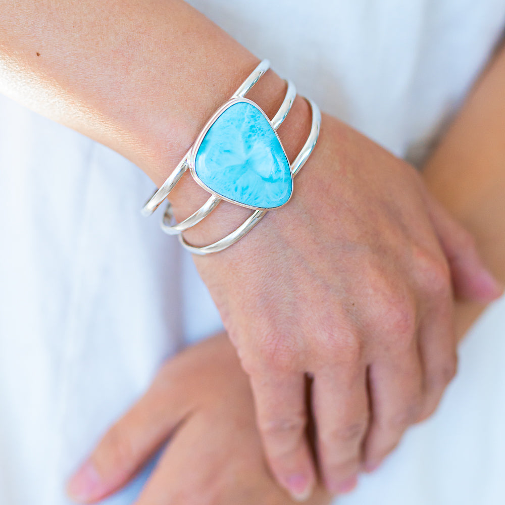 Larimar 925 Sterling Silver Cuff Bracelet Adjustable