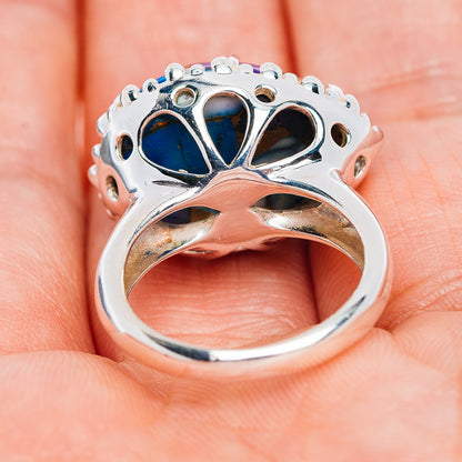 Exclusive Violet Blue Dahlia Mohave Turquoise Ring Size 6.5 (.925 Sterling Silver)