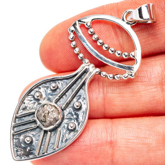 925 sterling silver teardrop pendant with raw diamond bezel and bead chain detail