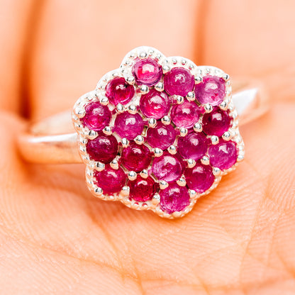 Burmese Ruby Cluster Ring Size 9 (.925 Sterling Silver)