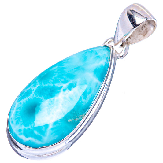Larimar teardrop cabochon pendant with .925 sterling silver bezel and bail