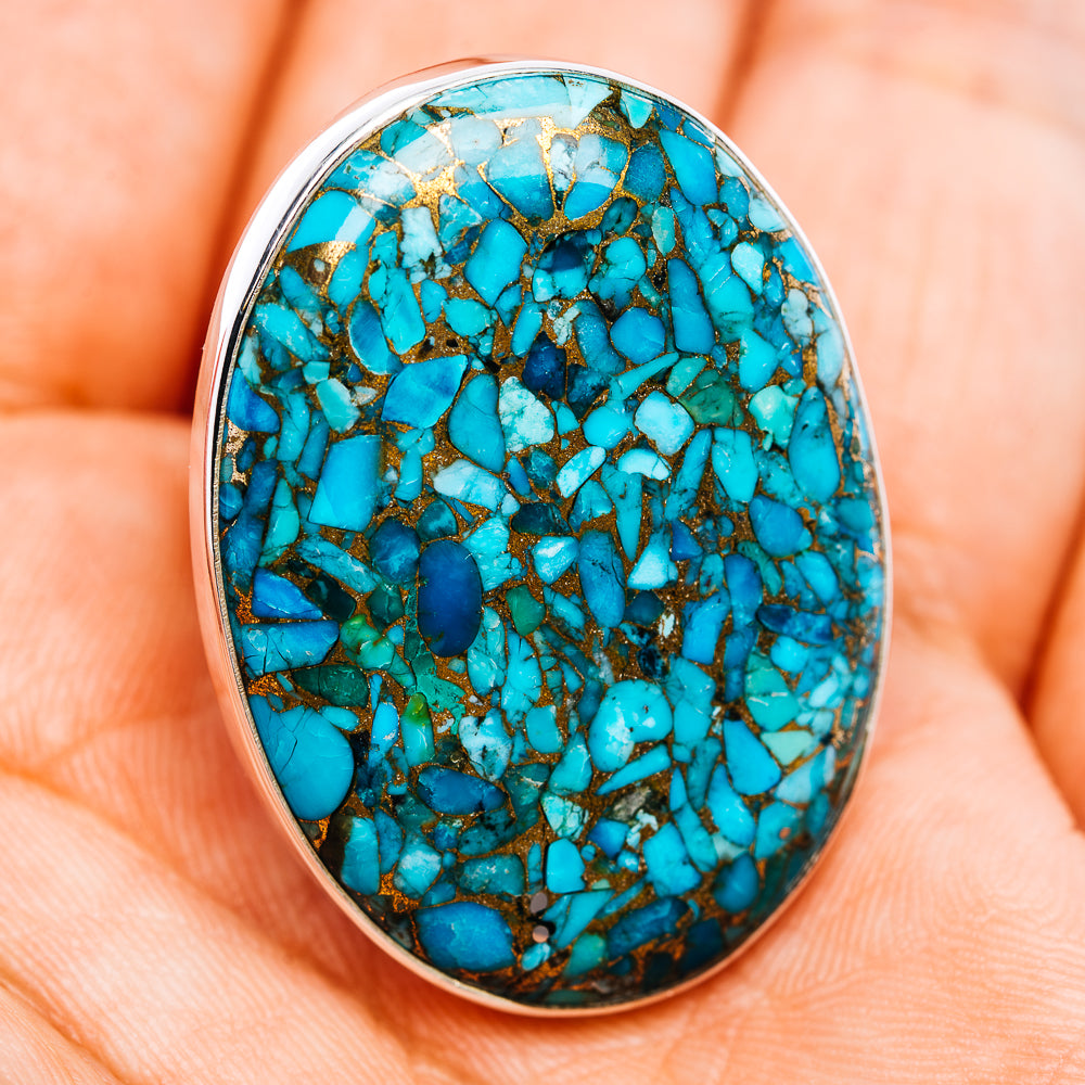 Blue Copper Turquoise Ring Size 8 Adjustable (.925 Sterling Silver)