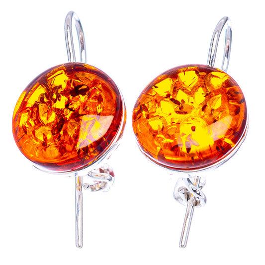 Pair of round amber cabochon earrings with .925 sterling silver fishhook clasps