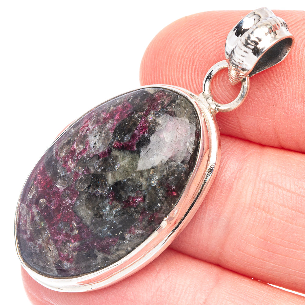 925 sterling silver eudialyte pendant, oval bezel with dark purple and pink speckles