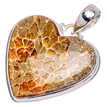 Agatized Fossil Coral Heart Pendant 1 1/2" (.925 Sterling Silver)