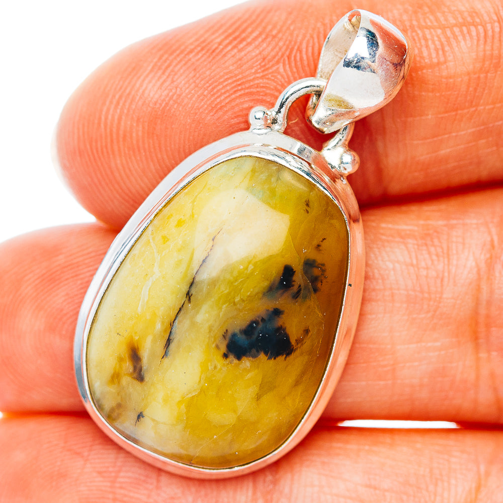 Yellow Dendritic Opal Pendant 1 1/2" (.925 Sterling Silver)