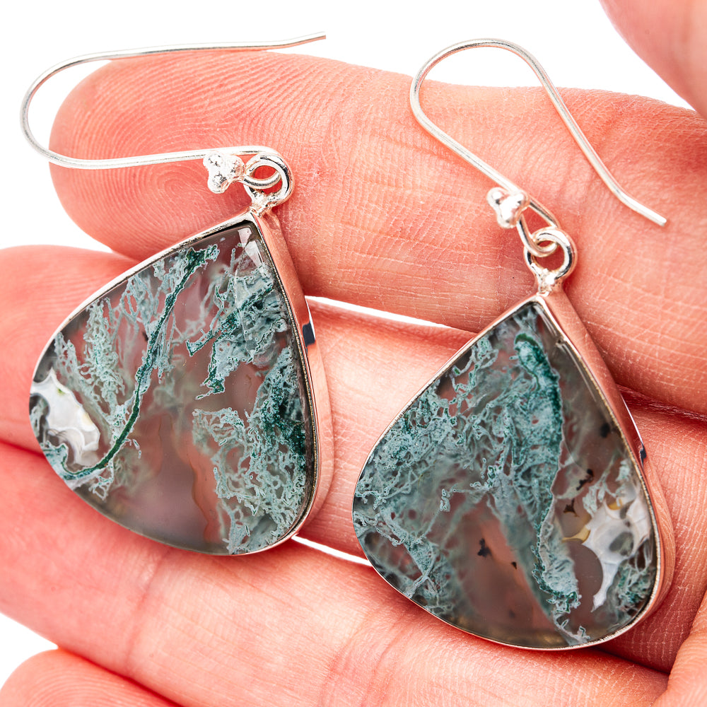 Premium Green Moss Agate Earrings 1 7/8" (.925 Sterling Silver)