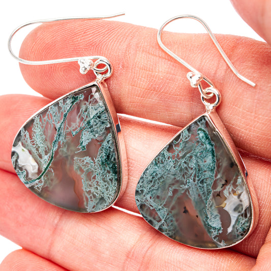 Premium Green Moss Agate Earrings 1 7/8" (.925 Sterling Silver)