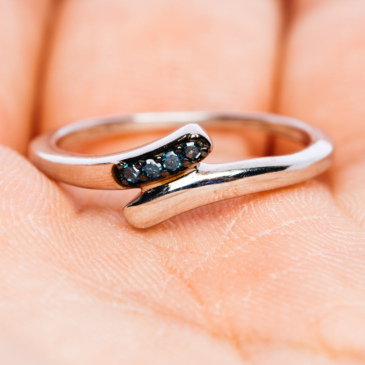 Blue Diamond Ring Size 6.5 (.925 Sterling Silver)