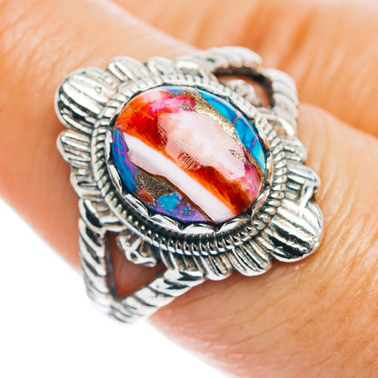 Southwestern Style Pink Dahlia Turquoise Ring Size 7.75 (.925 Sterling Silver)