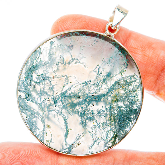 Premium Horse Canyon Green Moss Agate Pendant 2 1/8" (.925 Sterling Silver)