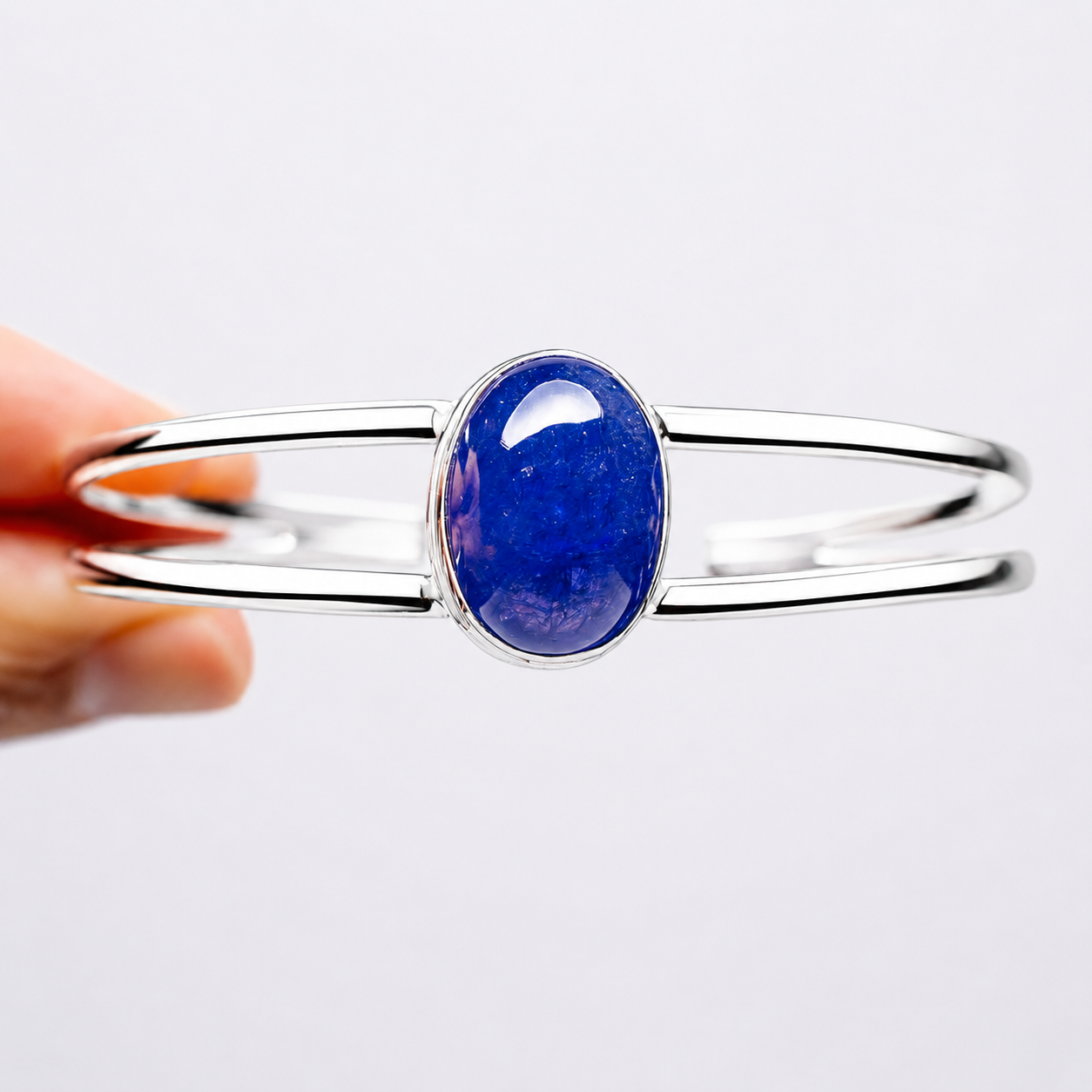 Tanzanite Cuff Bracelet Adjustable (.925 Sterling Silver)