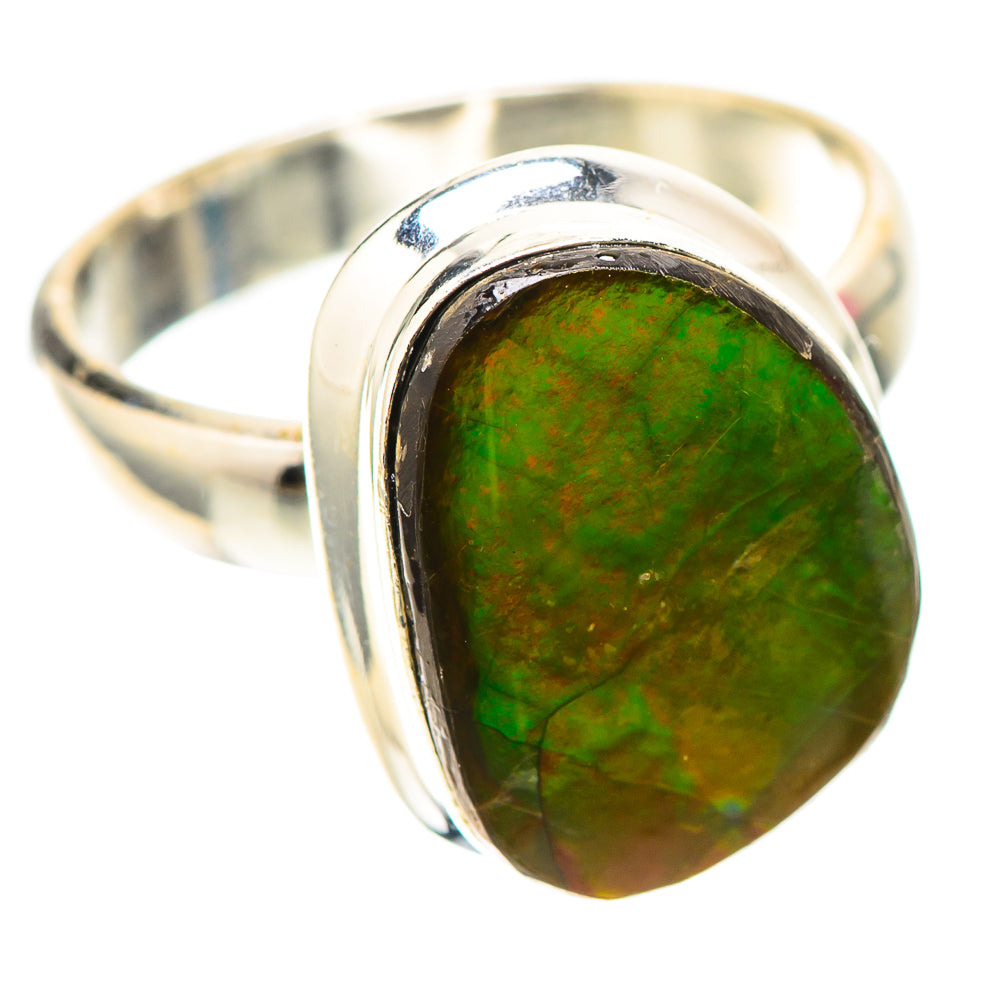 925 sterling silver ring with oval green ammolite bezel-set