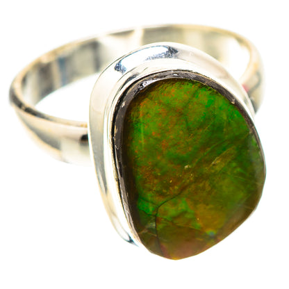 925 sterling silver ring with oval green ammolite bezel-set