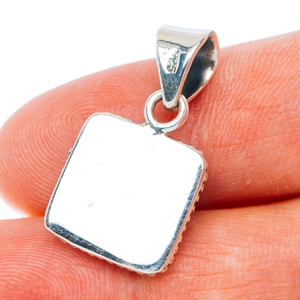 Sterling silver square pendant back with engraved bail and open frame