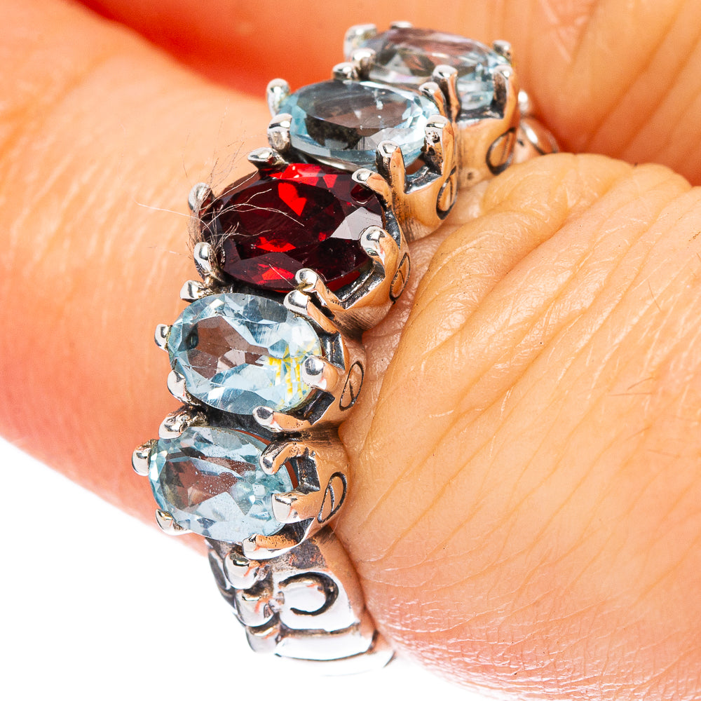 Garnet, Blue Topaz Ring Size 7 (925 Sterling Silver) R2353