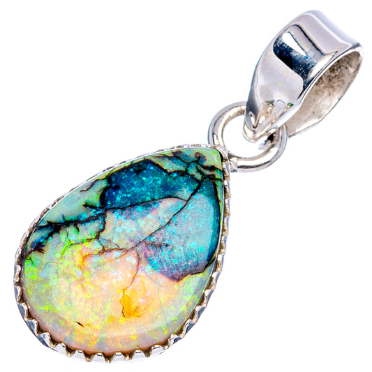 Sterling silver opal pendant with teardrop multicolor opal stone and open bail